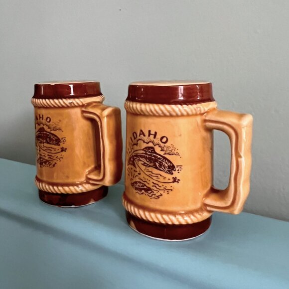 Idaho Fishing 70's Stein Style Salt & Pepper Shaker Set | Retro Kitchenware - Picture 4 of 13